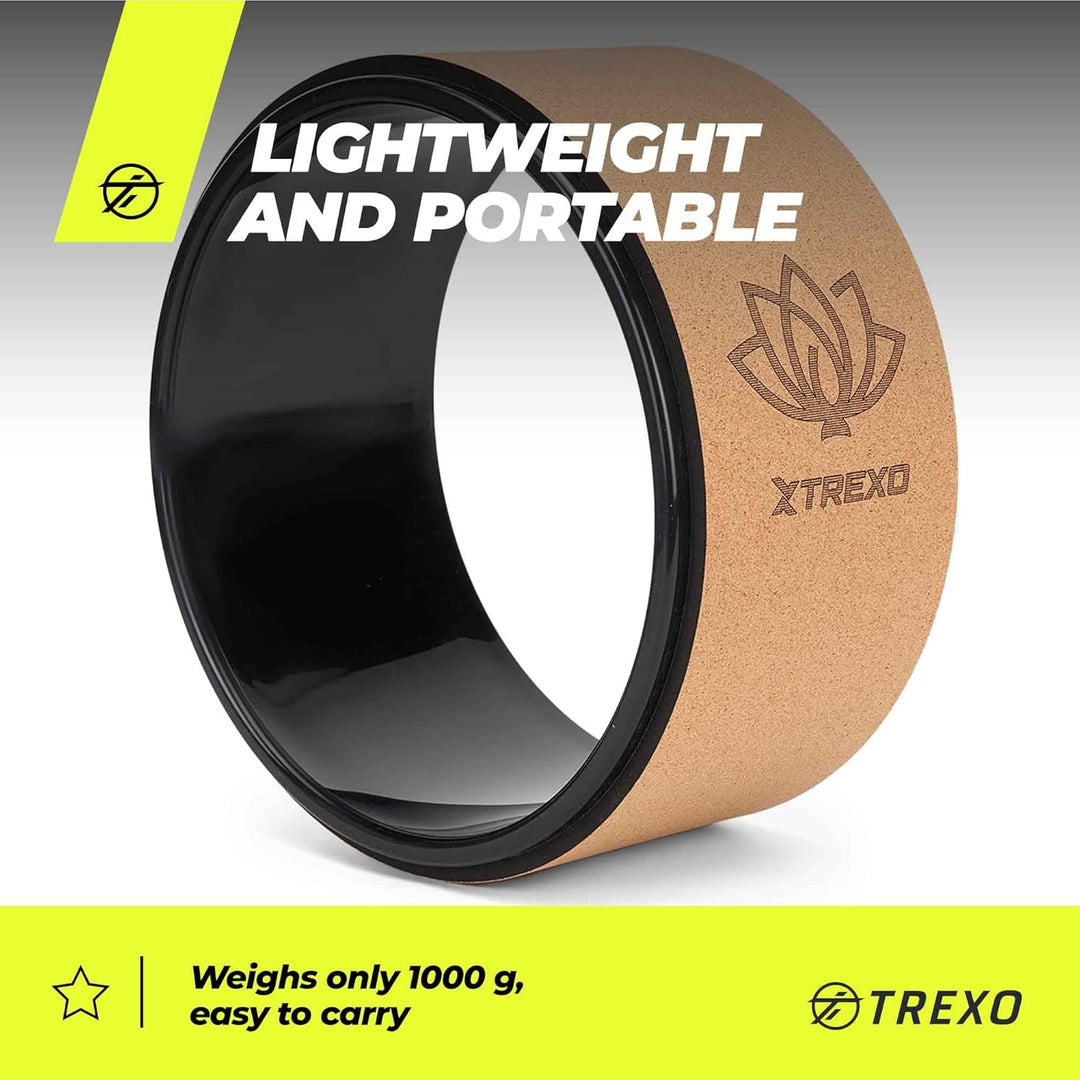 TREXO Yoga Rad Naturkork mit einem Durchmesser von 32 cm und einer Breite von 13 cm in Braun aus 100