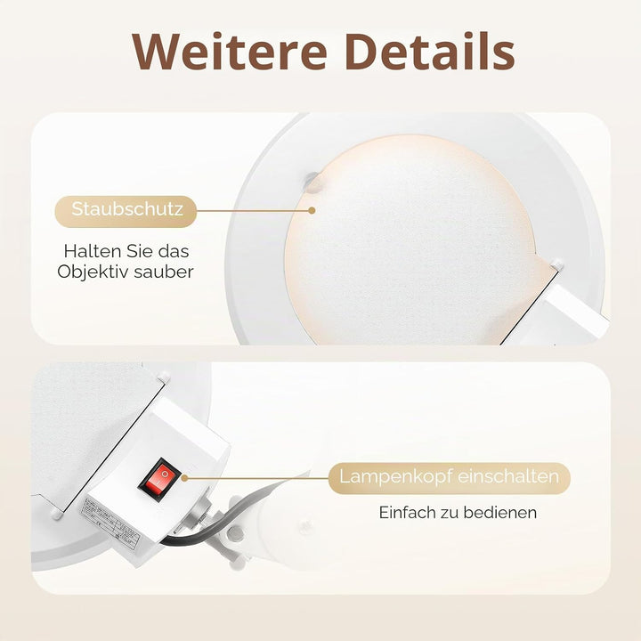 5X LED Lupenleuchte 125MM Lupenlampe mit Standfuss, 5 Dioptrien Lupe mit Licht Standlupe Arbeitsleuc