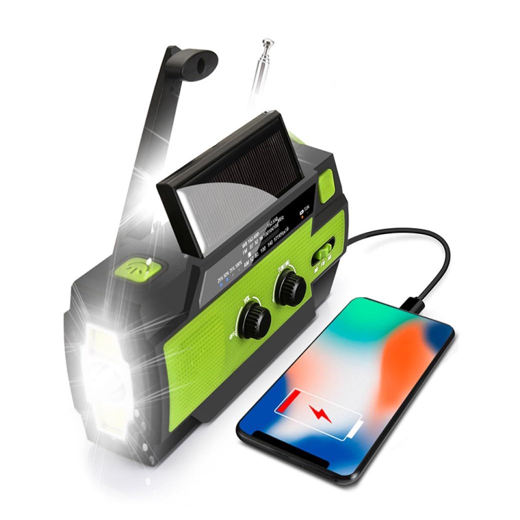 Solarbetriebenes Notfall-Kurbelradio mit AM/FM, 4000mAh wiederaufladbarer Batterie, LED-Taschenlampe