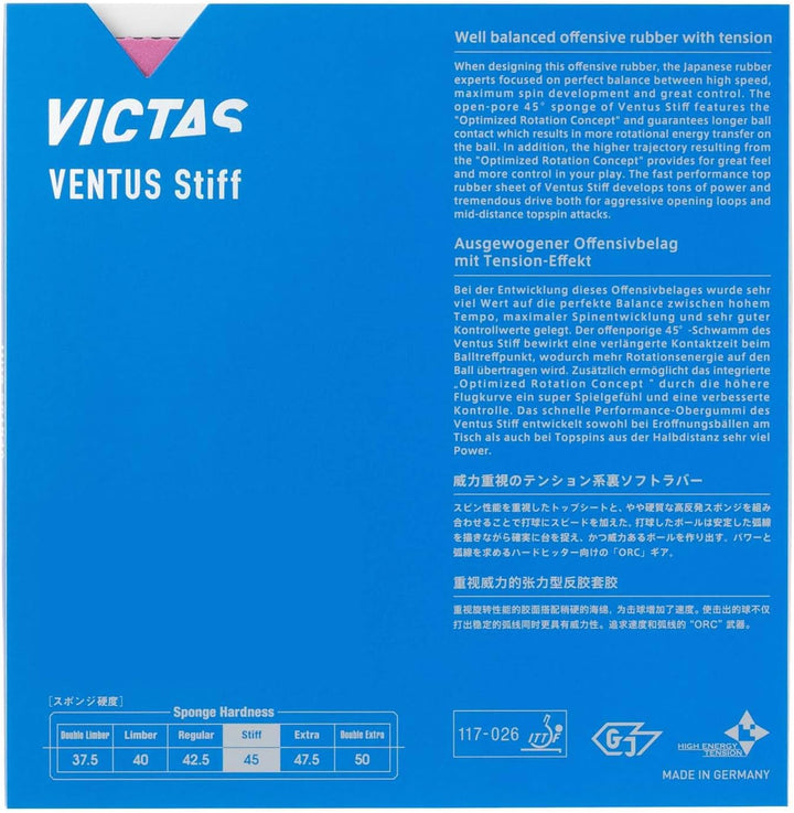 VICTAS Belag Ventus Stiff Schwarz 2,3 mm, Schwarz 2,3 mm
