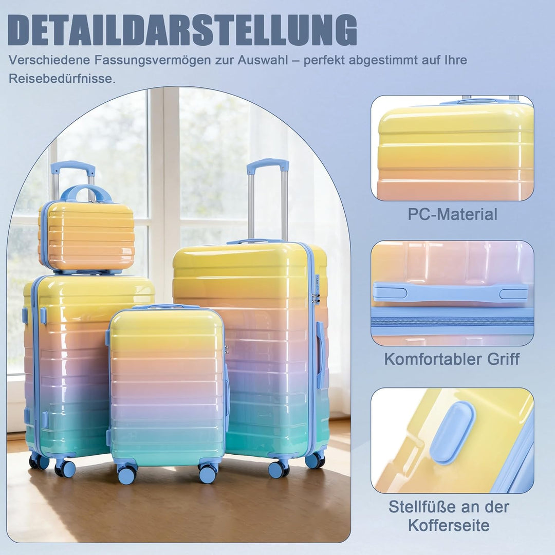 Hartschalen-Koffer Trolley Handgepäck Rollkoffer, Reisekoffer Set mit 4 Rollen, 4er Gepäckset, Blau