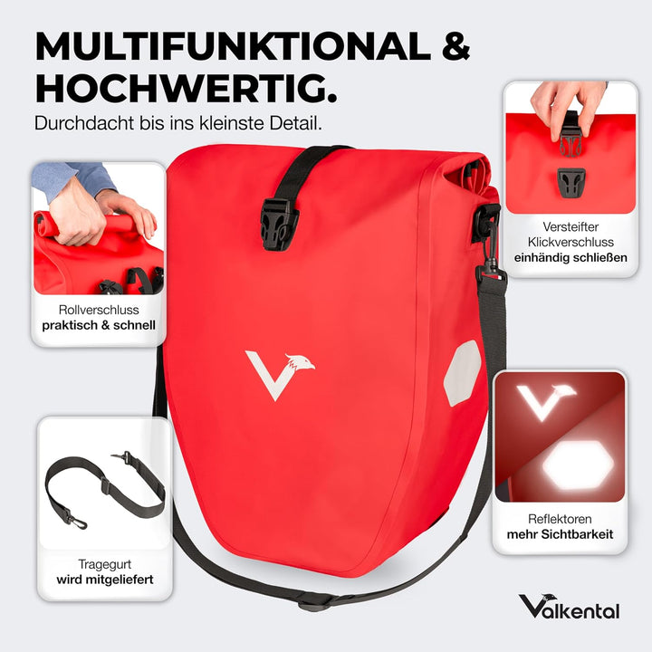 Valkental - Grosse &amp; wasserdichte Gepäckträgertasche - 28L Füllvolumen - Fahrradtasche für Gepäckträ