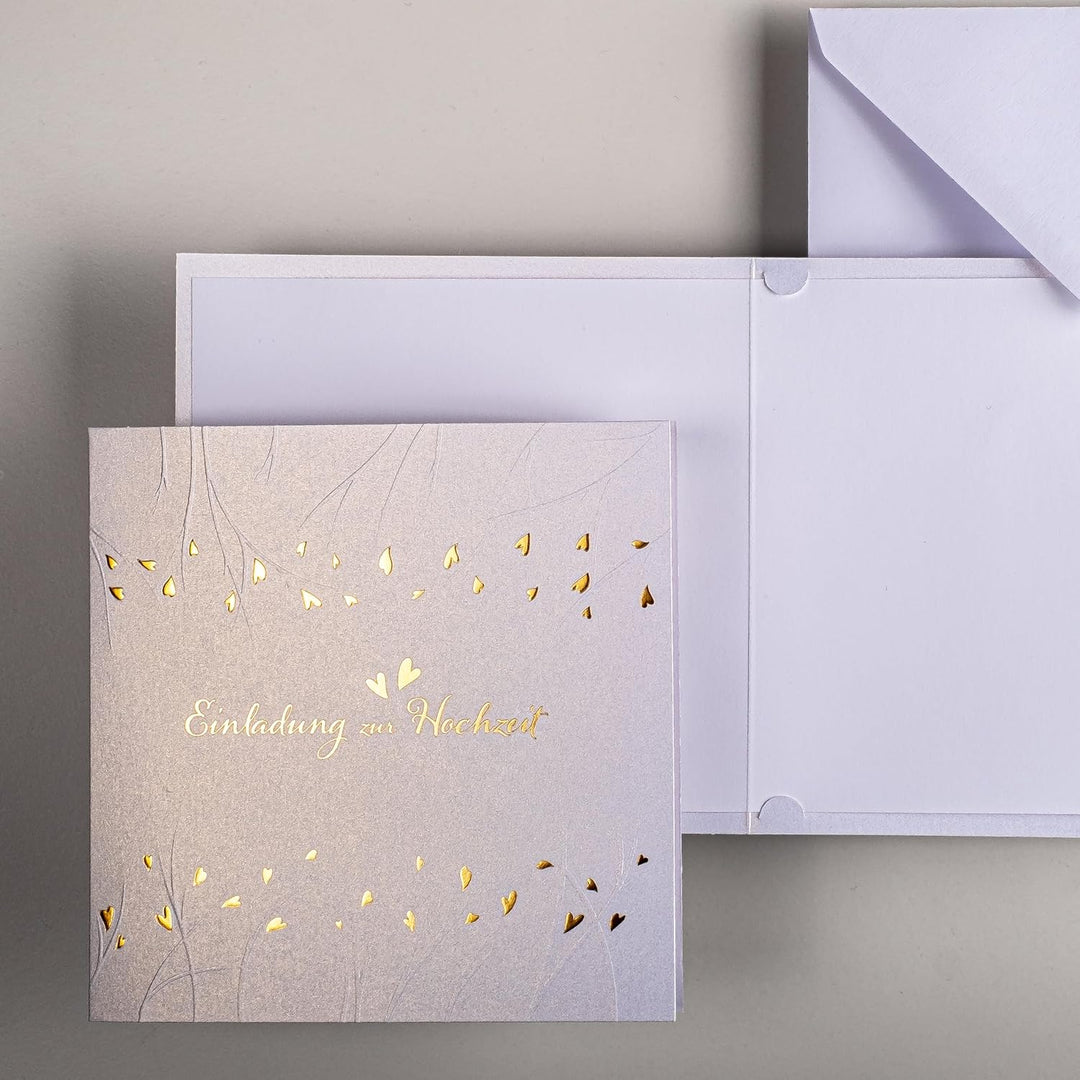 Art Nuvo HOCHZEITSEINLADUNGEN - SATZ 20 St, 135x135mm MIT BEDRUCKBAREN EINLAGEN UND UMSCHLÄGEN FÜR H