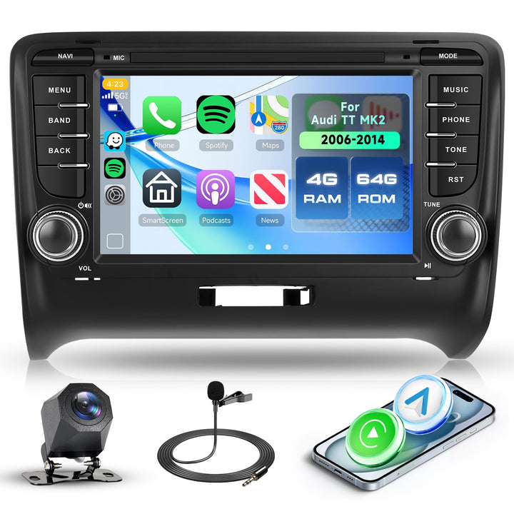 Rimoody 4G+64G Autoradio Android für Audi TT MK2 2006-2014, 7 Zoll Radio mit Wireless Carplay Androi