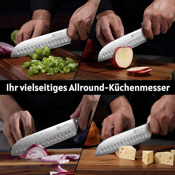 PAUDIN Santokumesser, Klingenlänge17cm Kochmesser aus deutschem Messerstahl, Sushi Messer Küchenmess