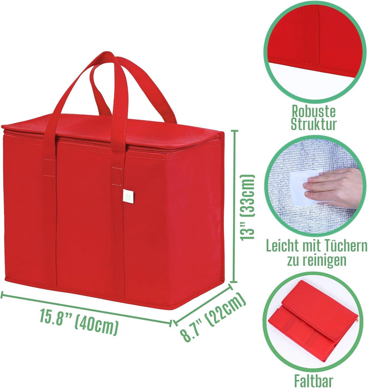 VENO 2-er Pack isolierte, wiederverwendbare Kühltasche, Einkaufstaschen, gross, robuste Griffe, Dopp
