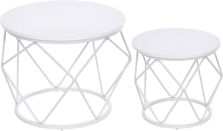 Hzuaneri Couchtisch rund, 2er Set Beistelltische, Beistelltisch-Set mit Metallrahmen, Kleiner Beiste