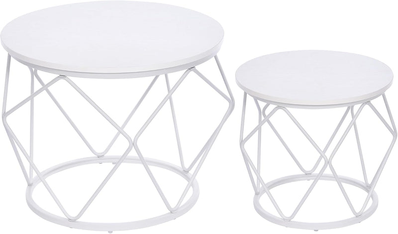 Hzuaneri Couchtisch rund, 2er Set Beistelltische, Beistelltisch-Set mit Metallrahmen, Kleiner Beiste