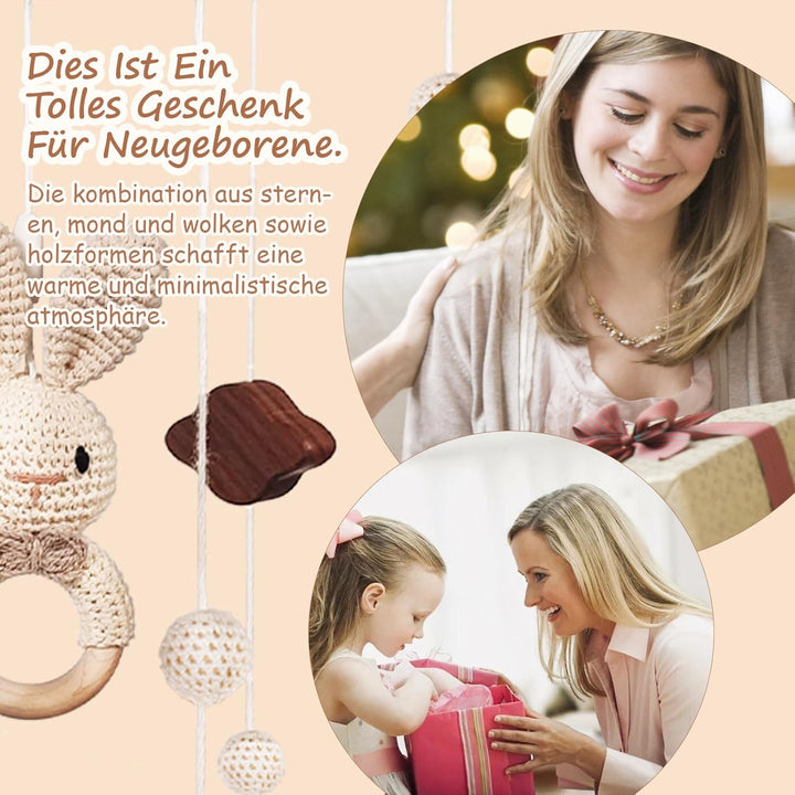 SWECOMZE Mobile Baby Holz Mobile Babybett Bettglocke Windspiel baby mit Wolken Sterne Abnehmbar Häke