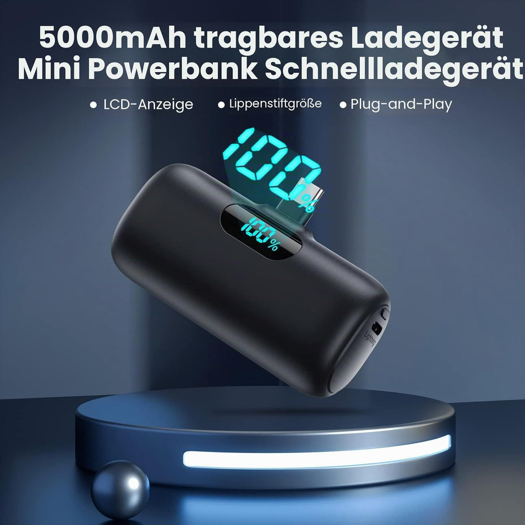 Feob Power Bank USB C 5000mAh, 15W PD 3.0A Schnelles Aufladen Powerbank Schlank LCD Display Extrener