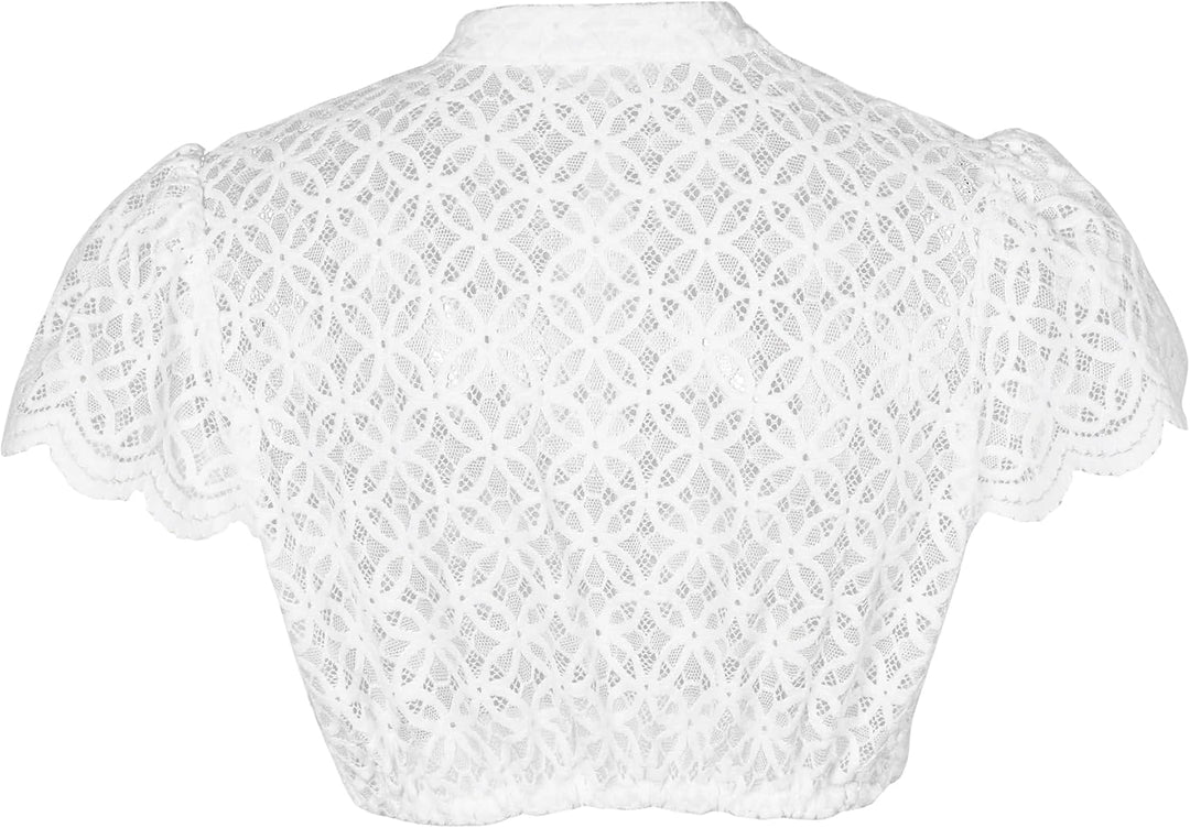 Dirndlparty Dirndlbluse Damen Schlicht, Kurzarm Dirndl Bluse Creme Spitze Trachtenbluse Oktoberfest