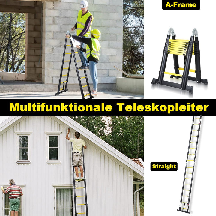 Randaco 5M Teleskopleiter Klappleiter Aluminium, Mehrzweckleiter Teleskopleiter Ausziehbar Leiter Kl