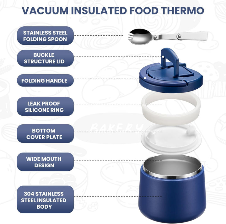 Itslife Thermobehälter für Essen 420ml, Warmhaltebehälter Essen Edelstahl mit Schnallendeckel und Lö