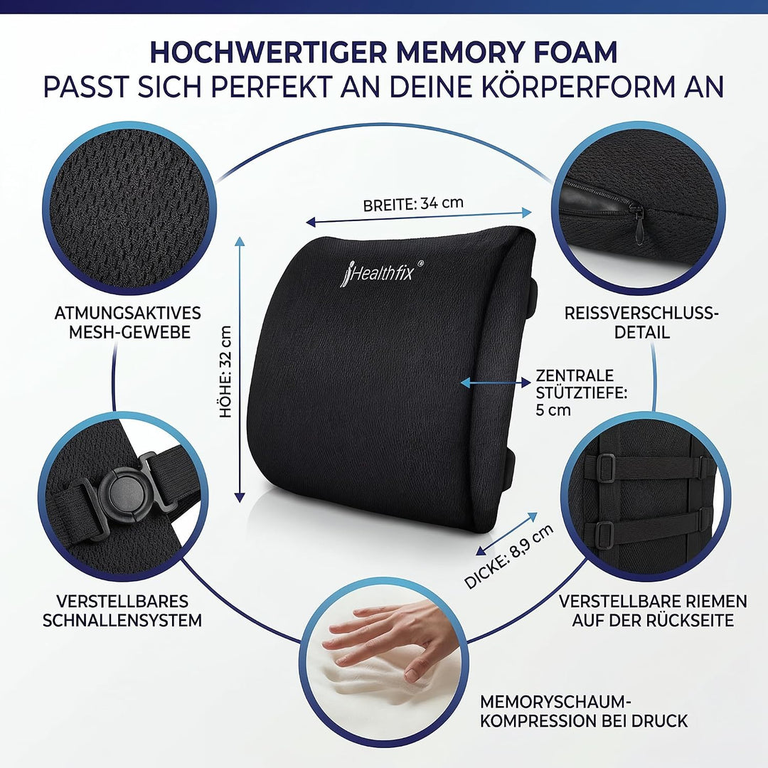 Healthfix® Lendenkissen - Ergonomisches Rückenkissen für Optimale Sitzhaltung | Universell Einsetzba
