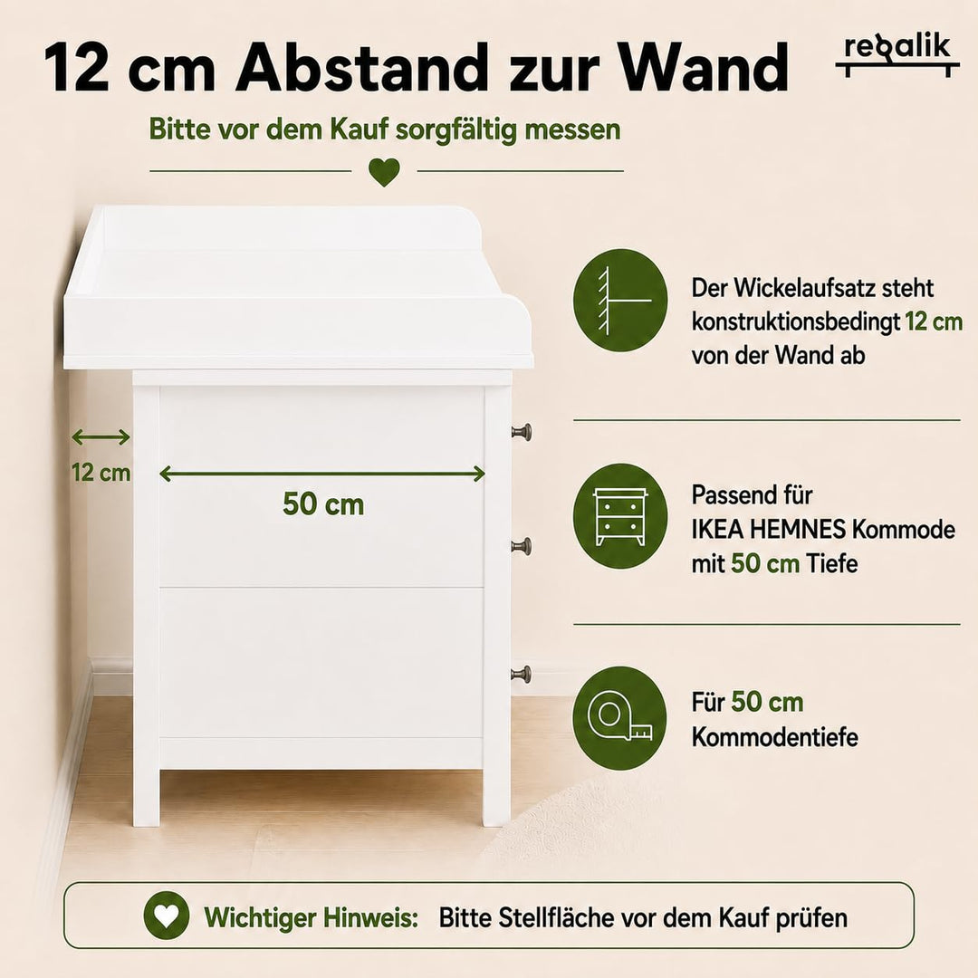 Wickeltischaufsatz mit Teilung für IKEA HEMNES, Wickelkommoden Aufsatz mit Trennfach, 50 cm Tiefe, a