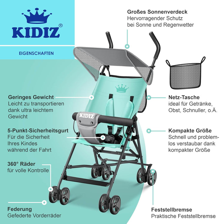 KIDIZ® Kinderwagen CITY Buggy Kinderbuggy klappbar Sportwagen Faltbar 360° 4-Zoll-Räder Inkl. Sonnen