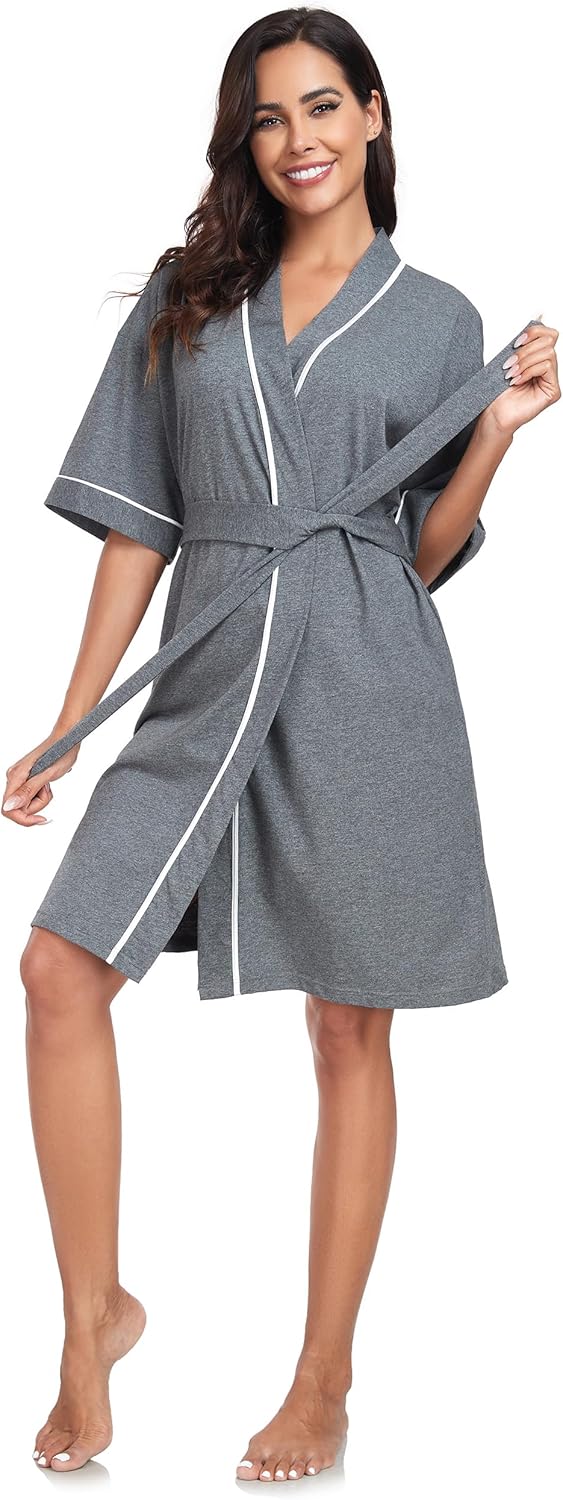 COLORFULLEAF 100% Baumwolle Bademäntel Damen Leicht Morgenmantel Kurz Sauna Kimono Weiche Frauen Nac
