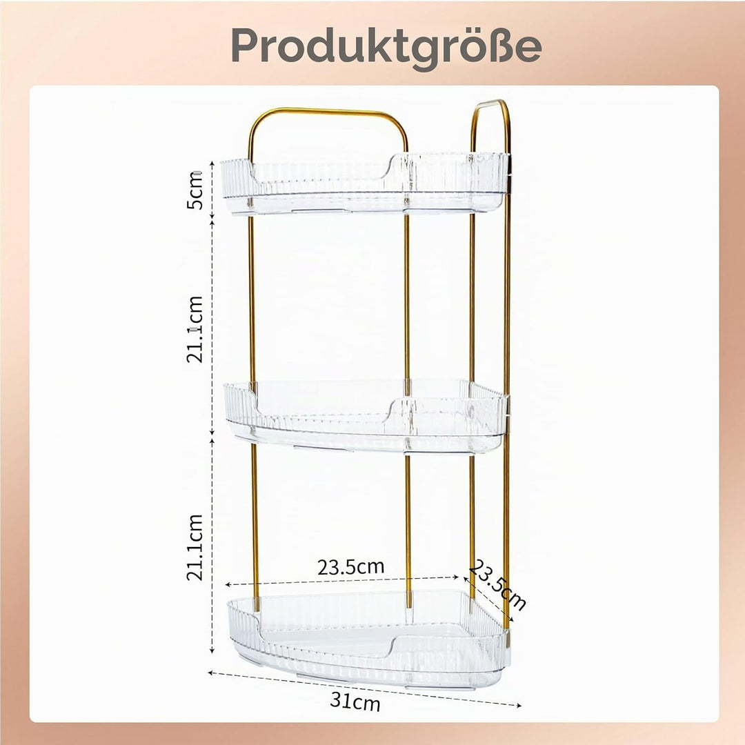 VINATO Make Up Organizer, Schminktisch Organizer, 3-stufiger Eck Organizer für Bad/Kosmetik, Transpa