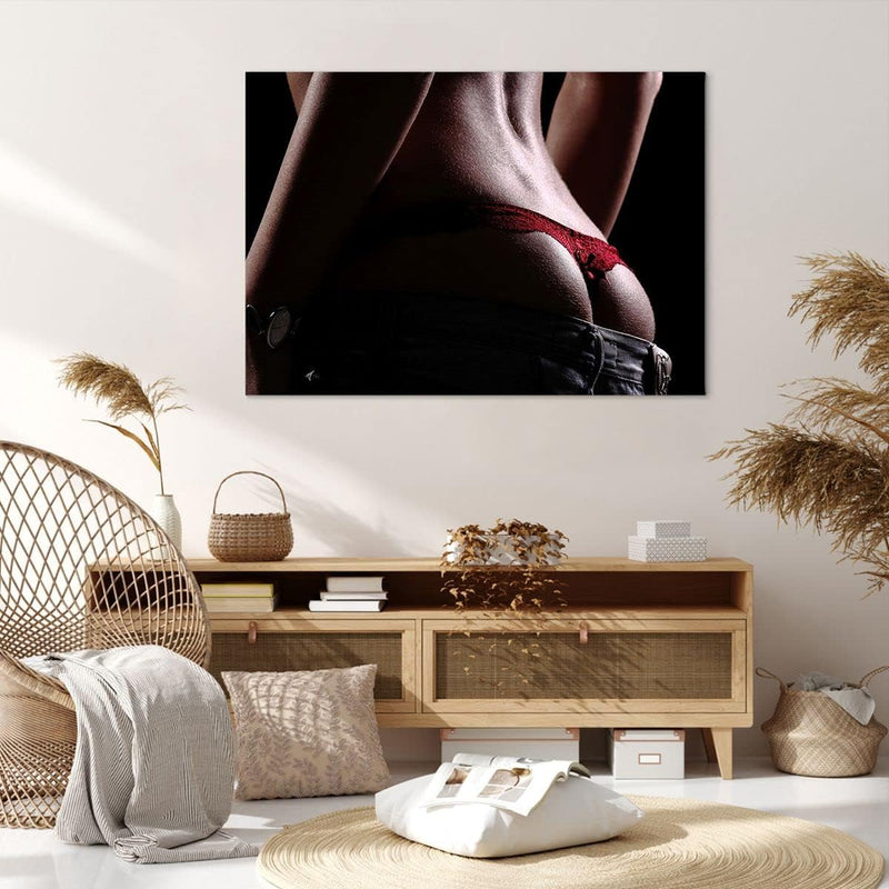 Bilder auf Leinwand 100x70cm Leinwandbild mit Rahmen Frau Körper String Gross Wanddeko Bild Schlafzi