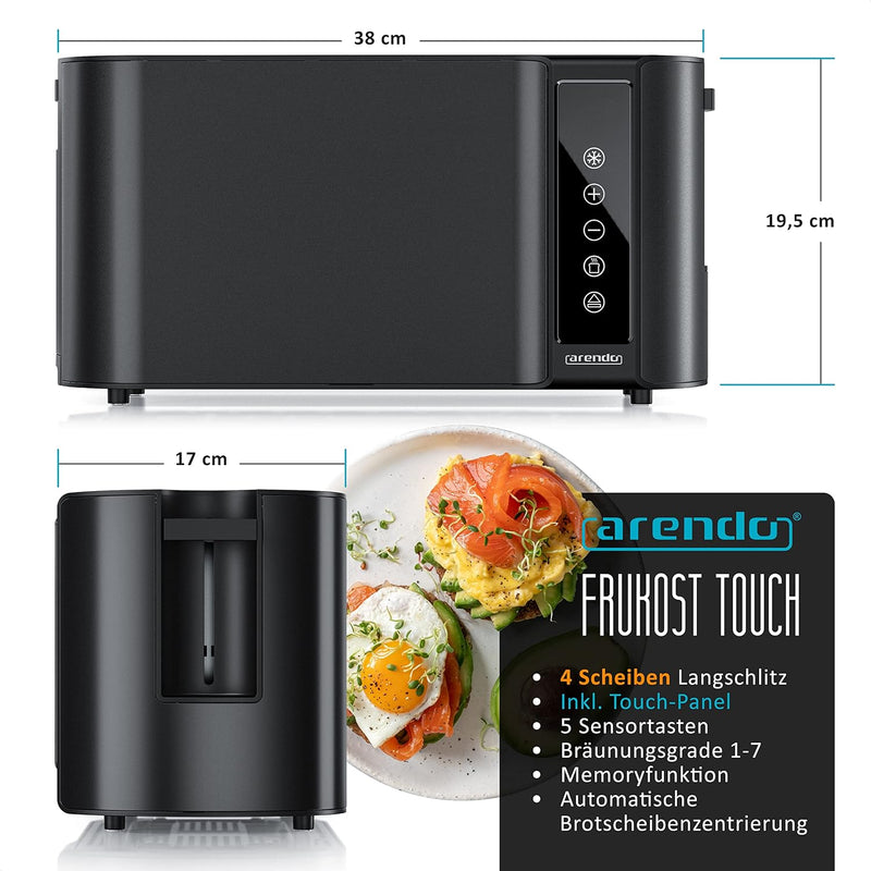 Arendo - Edelstahl Toaster Langschlitz 4 Scheiben - Touchpanel – Doppelwandgehäuse – 1500 W – Integr