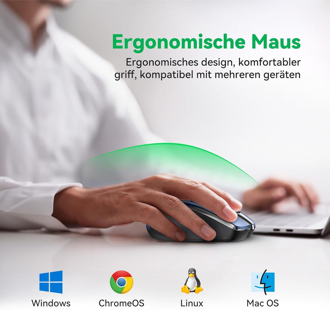 TechRise Bluetooth Maus, 2.4G Kabellose Maus (BT 5.0/3.0 + 2.4G), 4800 DPI Wiederaufladbare Ergonomi