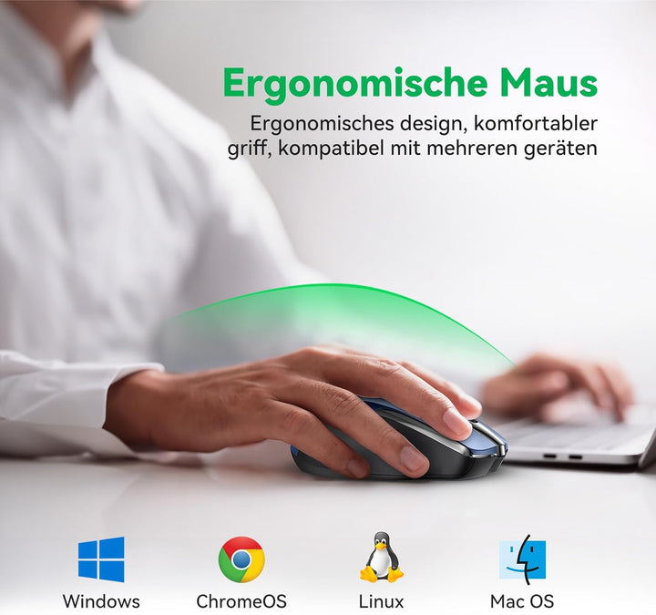 TechRise Bluetooth Maus, 2.4G Kabellose Maus (BT 5.0/3.0 + 2.4G), 4800 DPI Wiederaufladbare Ergonomi