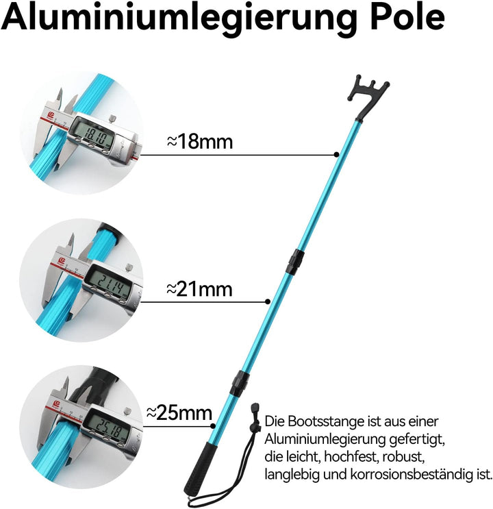 KOMCLUB Teleskop Bootshaken Aluminium Leichtgewicht Push Pole Mehrzweck Ausziehbare Stange rutschfes