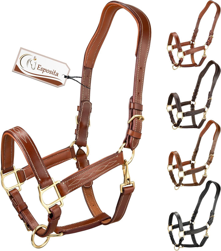 Esposita anatomisches Lederhalfter Deluxe Halfter aus Leder für Pferde Stallhalfter Pferdehalfter -
