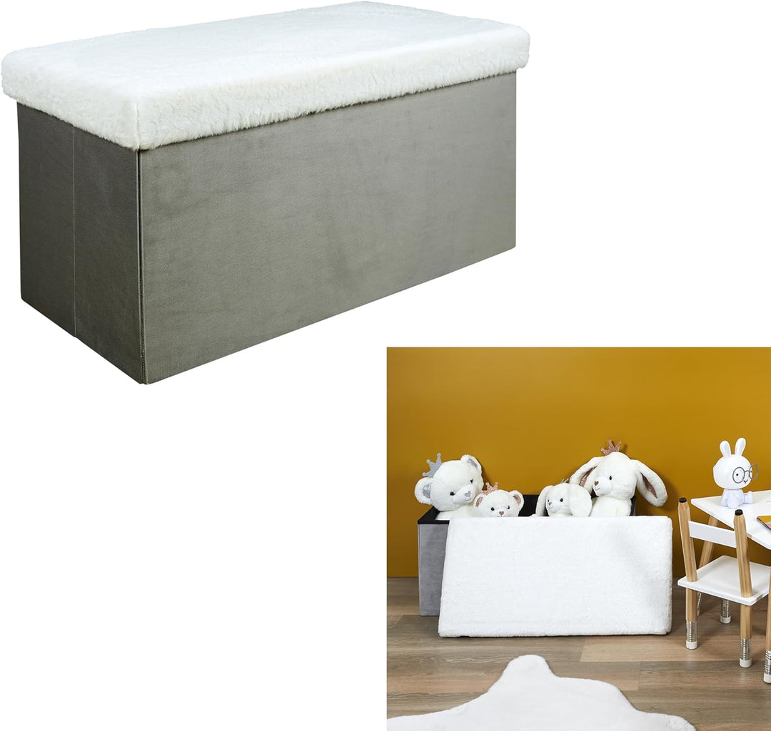 The Home Deco Factory Sitzbank, Wood, Hellgrau/Weiss, 77 x 38 x 38 cm Hellgrau/Weiss 77 x 38 x 38 cm