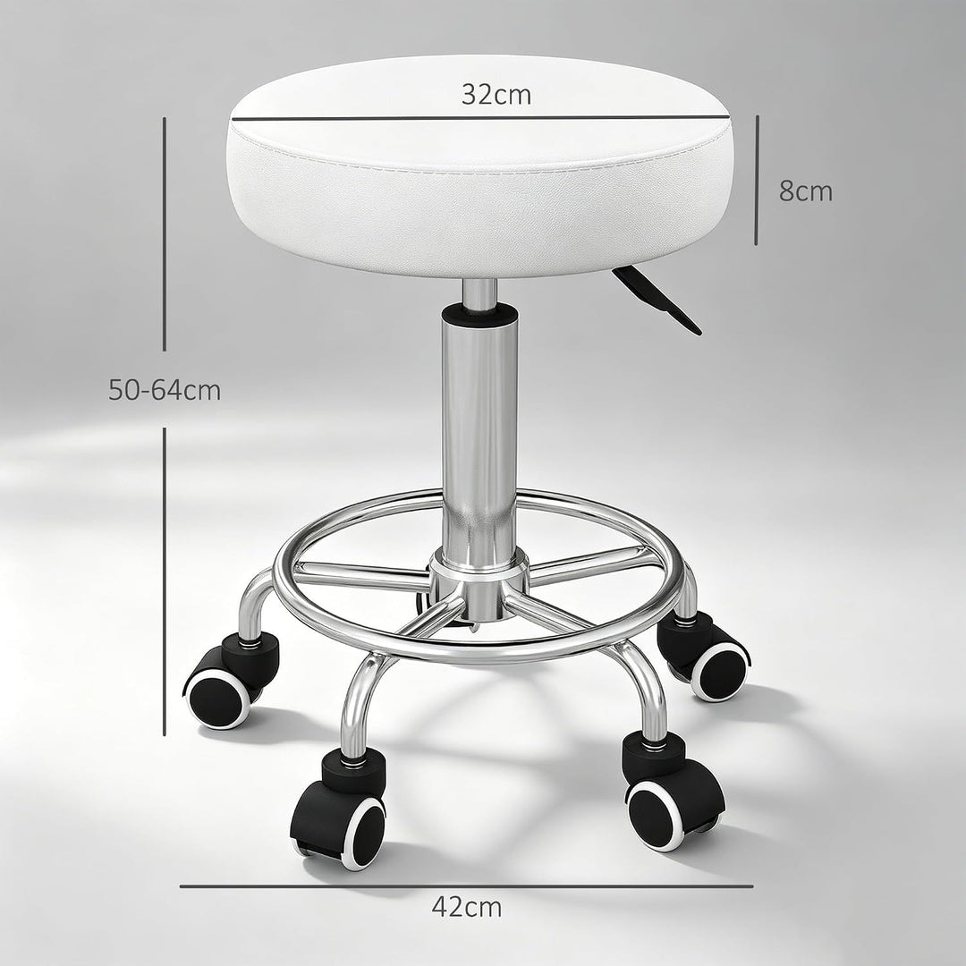 Vinsetto Rollhocker Höhenverstellbar mit Fussring Weiss Ø42 x 50-64 cm | Arbeitshocker, Drehbarer Sa