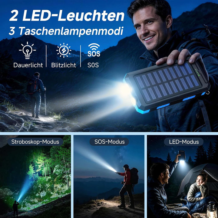 Vikeri Solar Powerbank 26800mAh, USB-C Powerbank Solar Outdoor for Camping | Wasserdichtes Solar Cha
