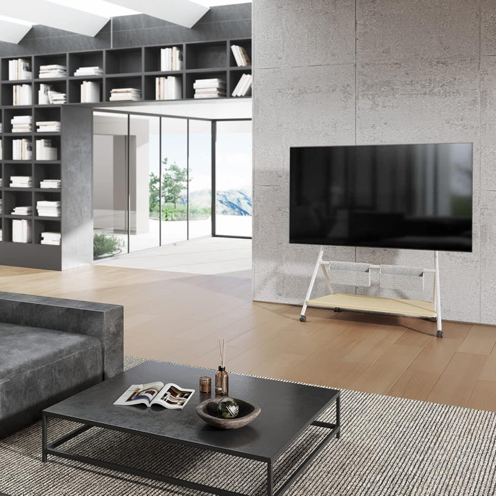 FITUEYES Design Mobiler TV Ständer Rollbar, TV Stand für 65 70 75 80 85 88 Zoll Fernseher bis 55kg,