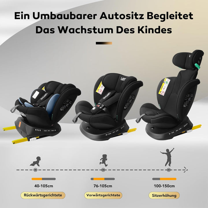 LETTAS I-Size 360°Drehung Autositz 40-150 cm, ca. 0 bis 12 Jahre, Isofix Kinderautositz mit Verstell