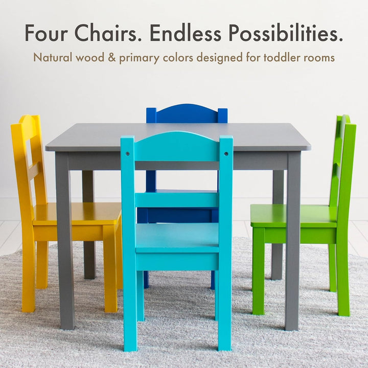 Humble Crew bunter Holztisch für Kinder, Grau/Blau/Grün/Gelb! Mit 4 Stühlen, ideal für Kinderzimmer.