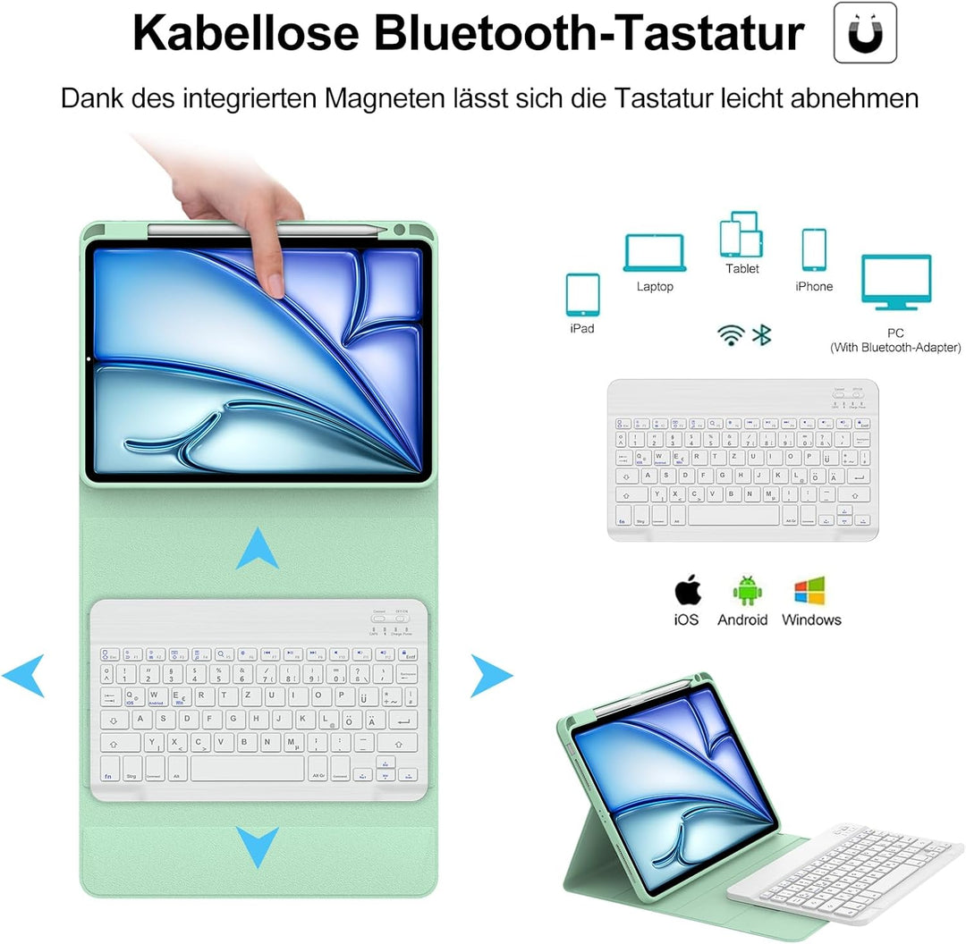 IVEOPPE Tastatur für iPad Air 11” M4 2026/M3 2025/M2 2024, Schutzhülle mit Stifthalter, Hülle mit Bl