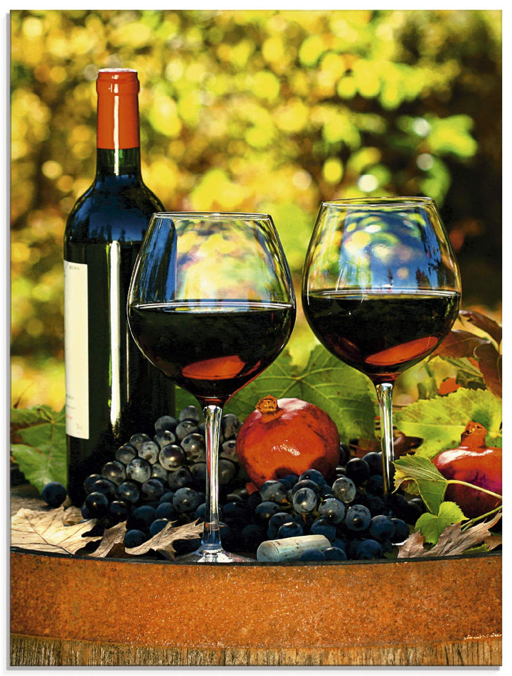 ARTland Glasbilder Wandbild Glas Bild einteilig 60x80 cm Hochformat Toskana Italien Rotwein Früchte
