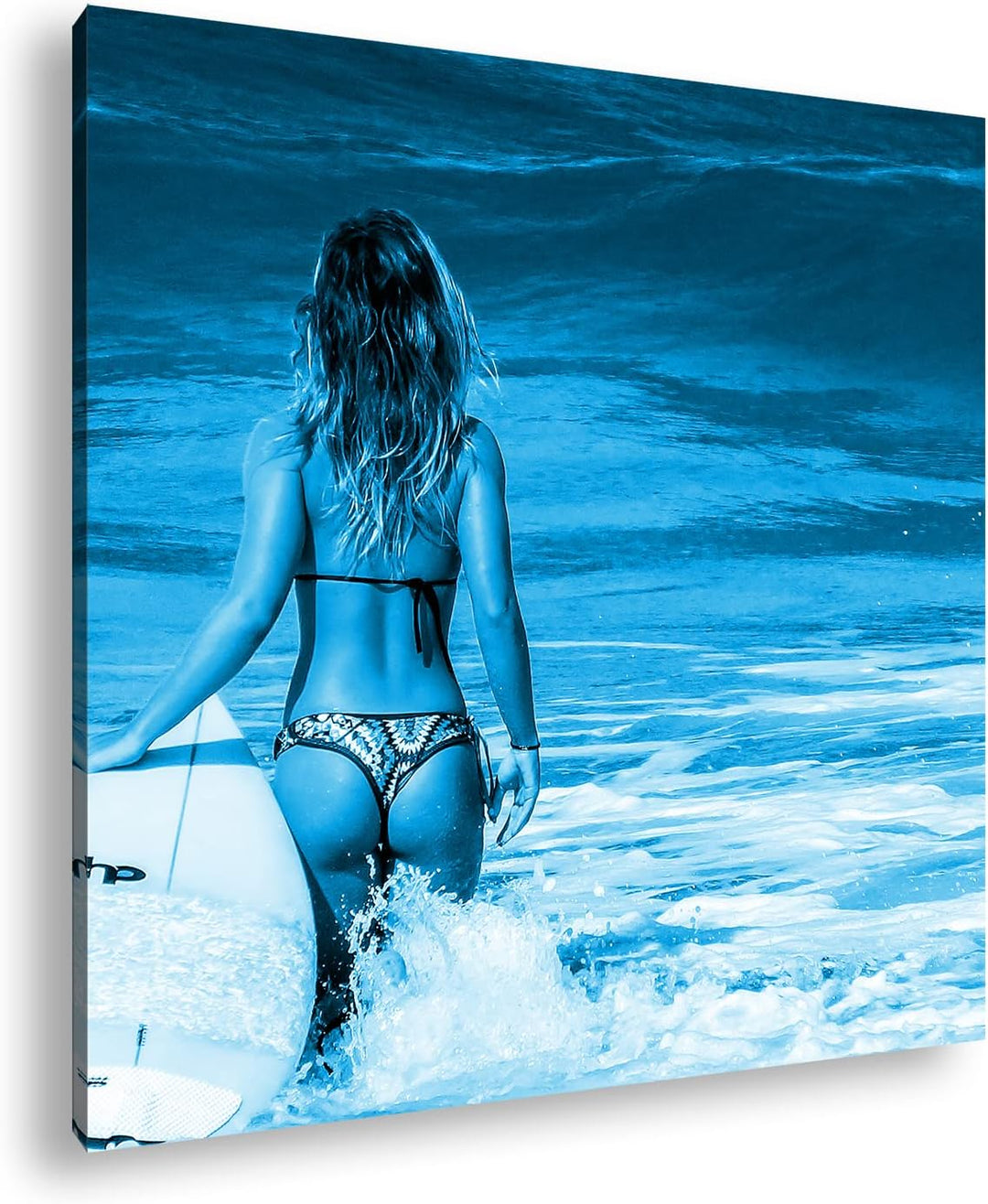 deyoli Erotisches Surfen im Meer Format: 70x70 Effekt: Monocrome Blau als Leinwandbild, Motiv fertig