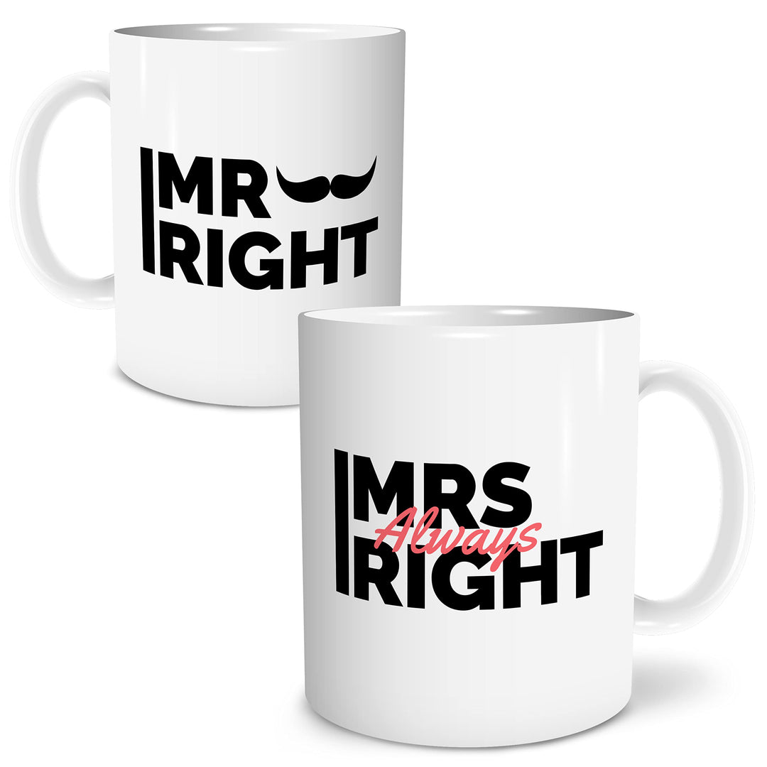 Mr Mrs Always Right Geschenkset mit 2 Tassen für Liebespaare zum Valentinstag Hochzeit Weihnachten B