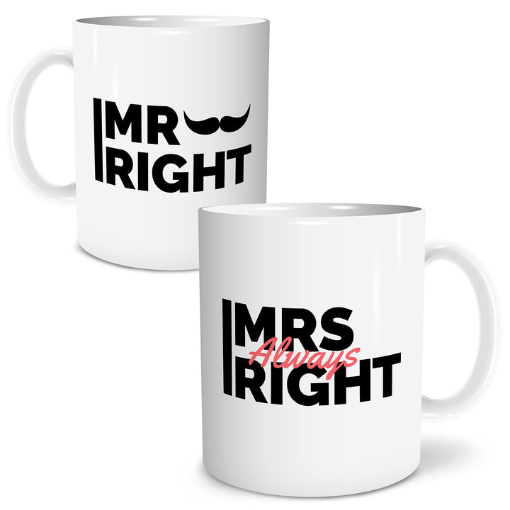 Mr Mrs Always Right Geschenkset mit 2 Tassen für Liebespaare zum Valentinstag Hochzeit Weihnachten B