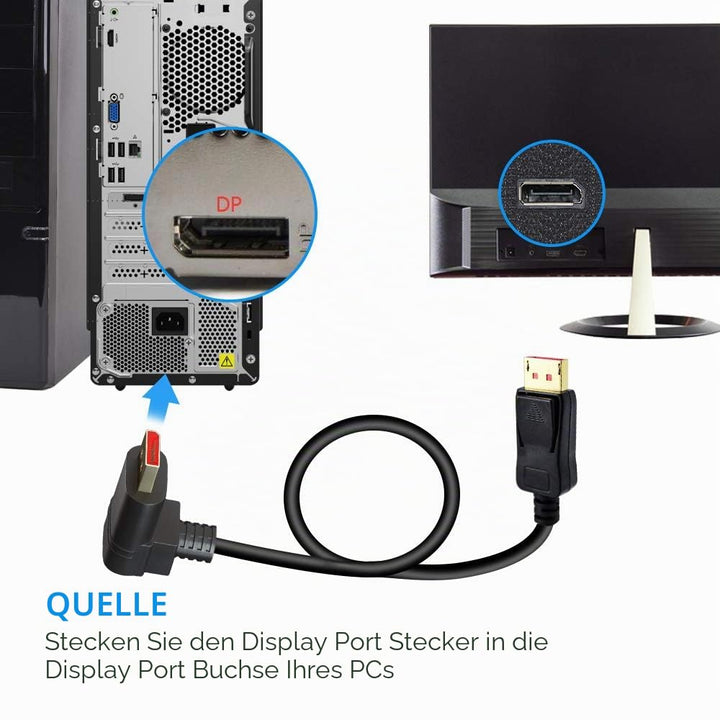 BolAAzuL 90 Grad Displayport 1,4-Kabel Abwärts DP Kabel, unten abgewinkeltes Displayport Kabel 1,8M