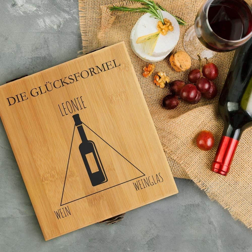 Maverton Weinöffner-Set personalisiert Weinset Sommelier Set - Geschenkbox Holzbox + 4er Weinzubehör
