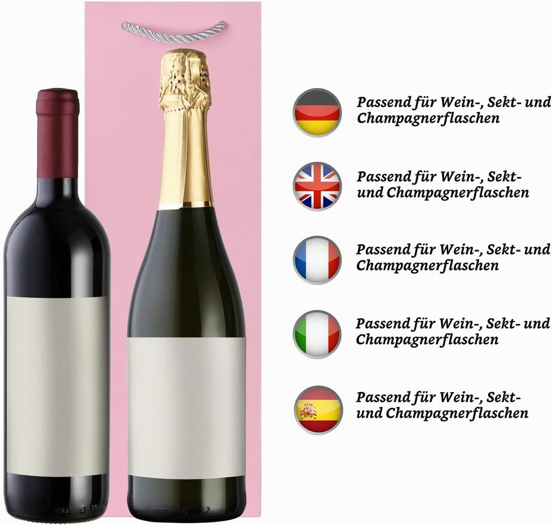 10 Flaschentüten Geschenktüten für Weingeschenke wie Wein Prosecco und Champagner Rosa, Rosa
