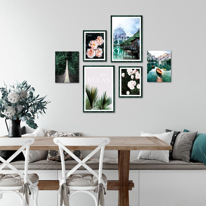 Novart Wandbilder Set See Berge Natur - KEIN EXTRA RAHMEN BENÖTIGT - Modern Deko - Wohnzimmer Schlaf