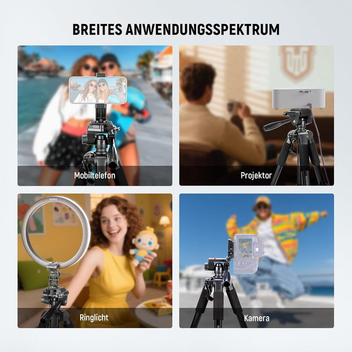 NEEWER Basics Kamera Stativ, 71'' Tripod mit Handyhalterung, kompatibel mit iPhone für Videoaufnahme