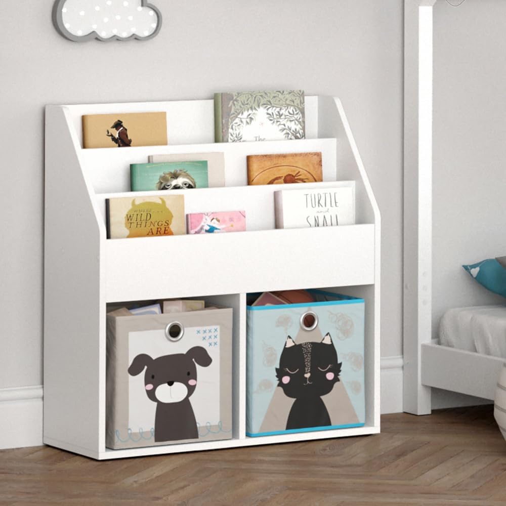 Vicco Kinderregal Luigi, Weiss, 72 x 79 cm mit 2 Faltboxen Opt.4, zur Aufbewahrung von Büchern und S