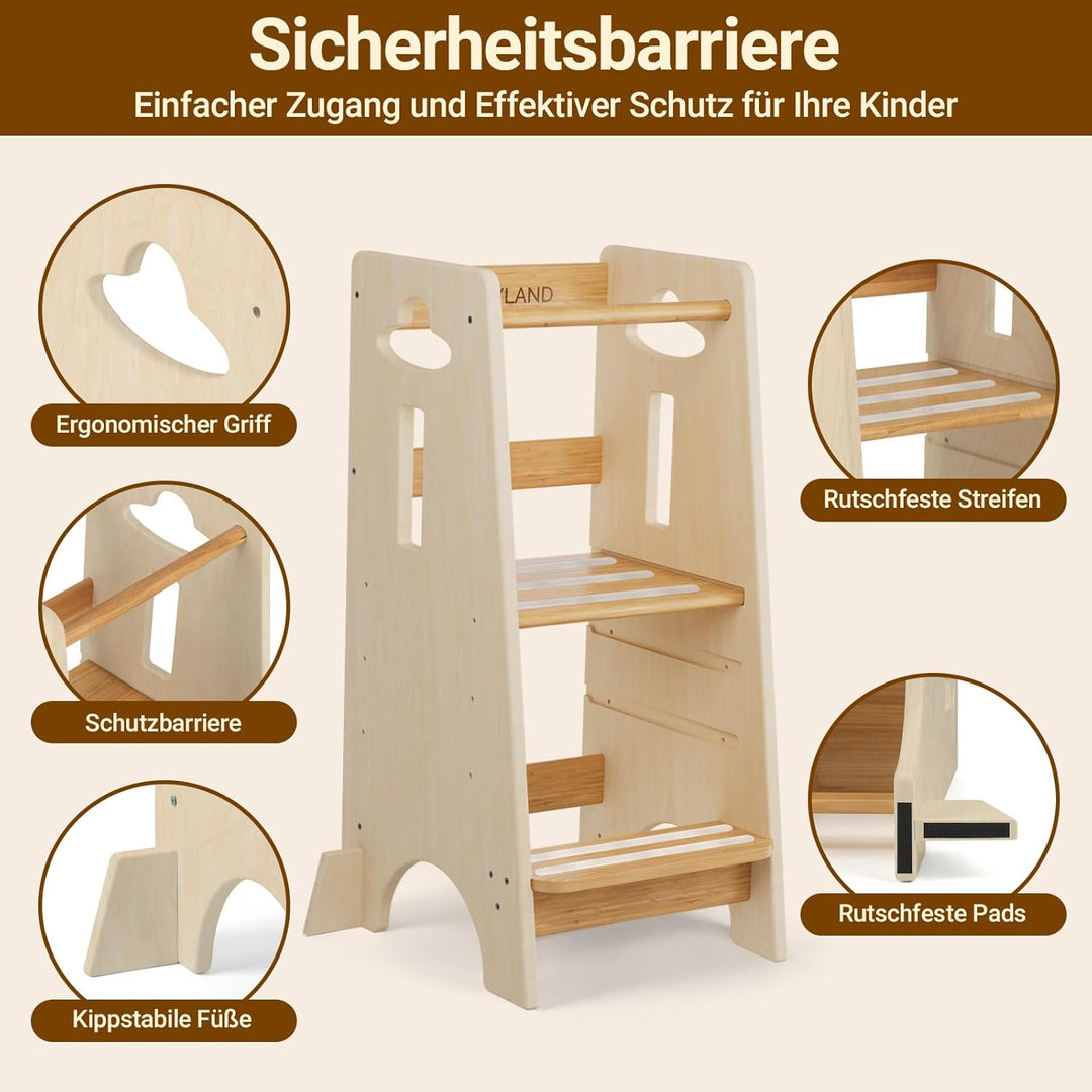 COSYLAND Lernturm ab 1 Jahr - Höhenverstellbarer Learning Tower für Kinder (3-stufig) - Montessori L