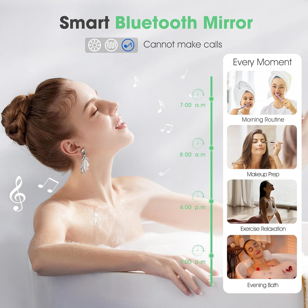 S'bagno Badspiegel-mit-Beleuchtung 60CM, LED-Badspiegel-Rund mit Bluetooth, Anti-Fog, 3 Lichtfarben,