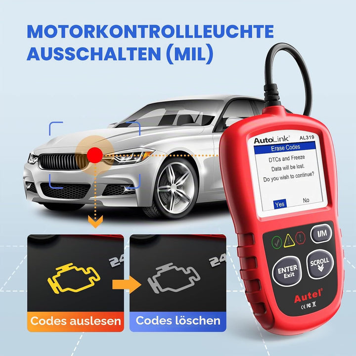 Autel AL319 OBD2 Diagnosegerät Fehlercode Lesen und Löschen, EchtzeitDaten und Fahrzeuginformationen