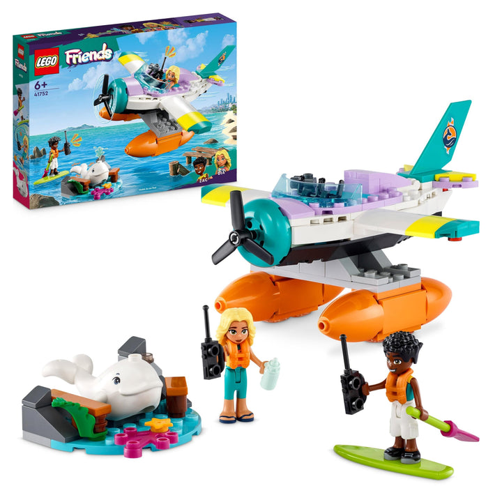 LEGO 41752 Friends Seerettungsflugzeug, Flugzeug-Spielzeug mit Wal-Figur und Mini-Puppen, Tier-Pfleg