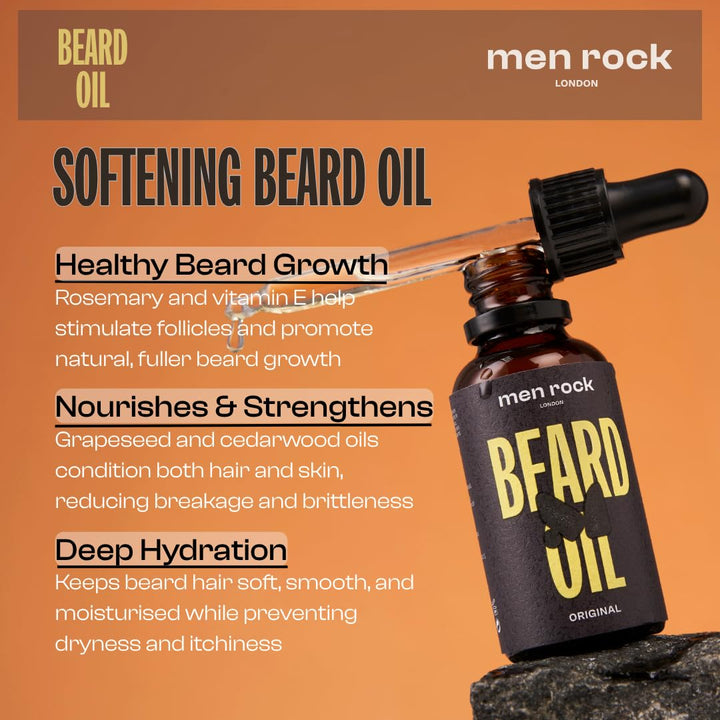 Men Rock Beardy Beloved Bartpflege Set für Männer mit Eichenmoos-Duft, 3-tlg. - Bartshampoo, Balm &